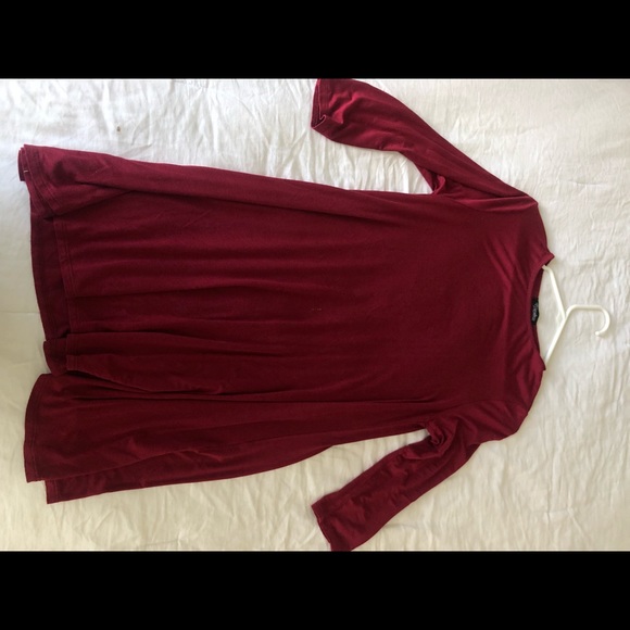 Wine Silky Long-Sleeve Slip Dress - Picture 1 of 2